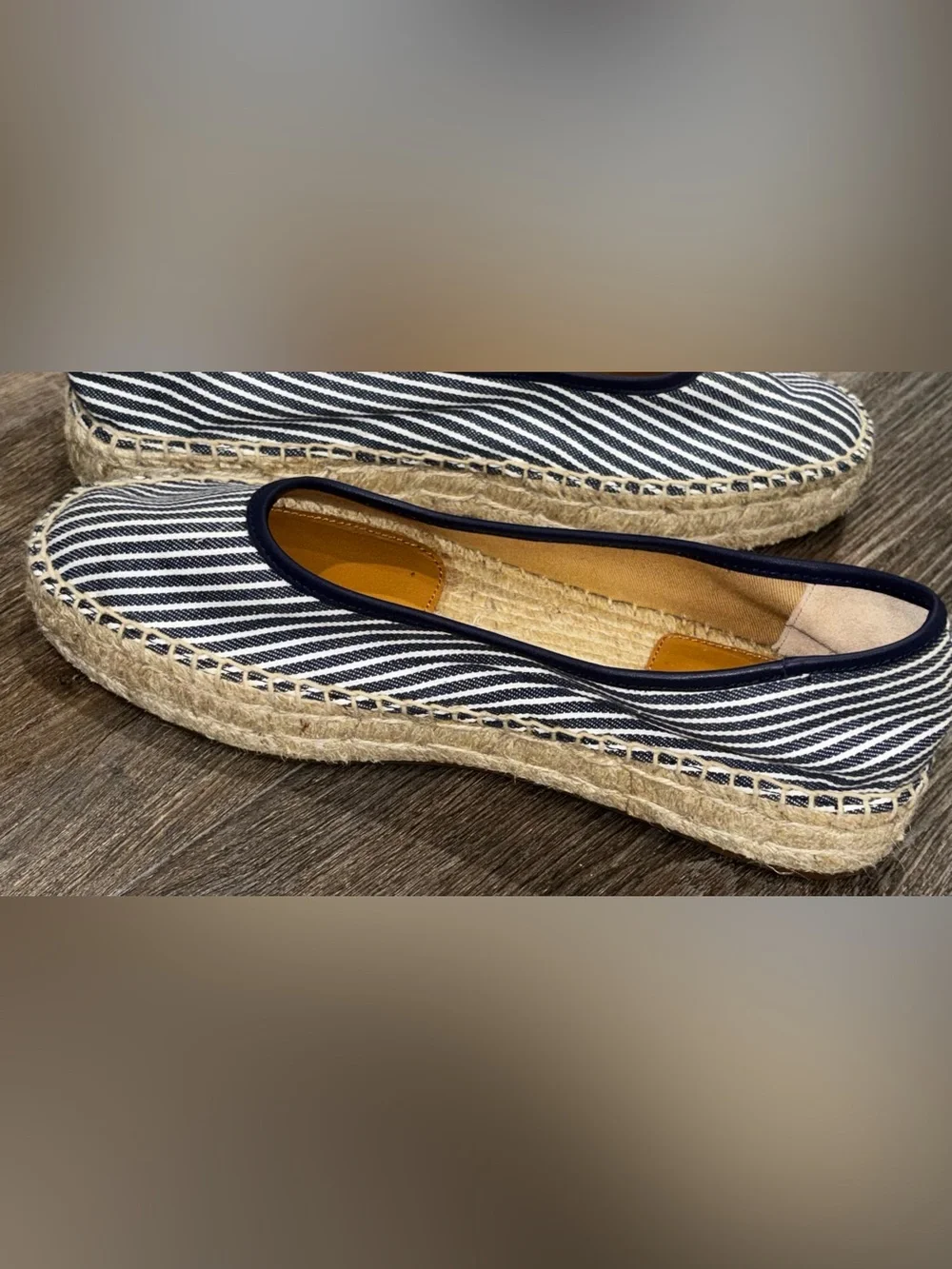 NWOT Lauren Ralph Lauren Luize Striped Canvas Ballet Espadrille Flats 8.5 Navy